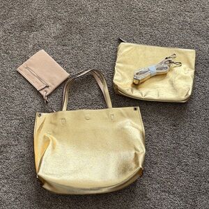 Anthro Gold Tote Bag Set